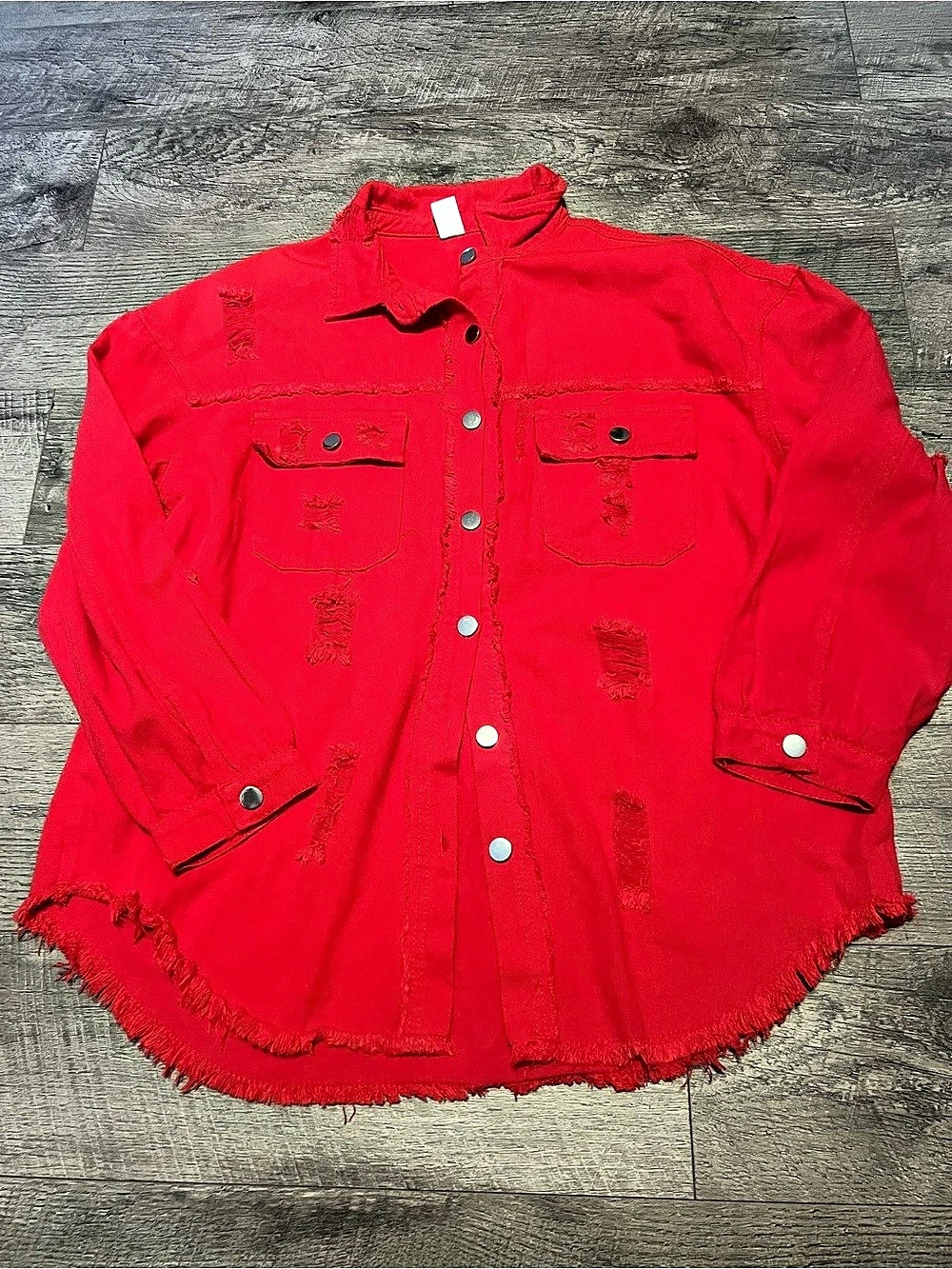 Distressed Red Denim Jacket Size XL